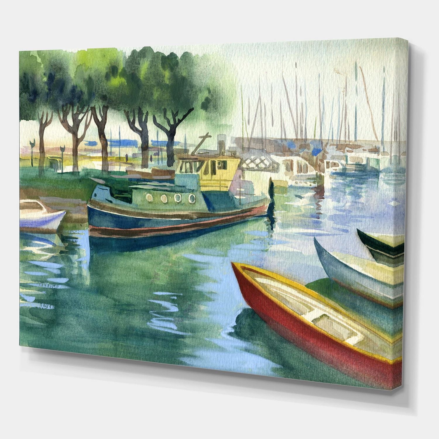 Designart Bateaux au printemps vert Art mural sur toile