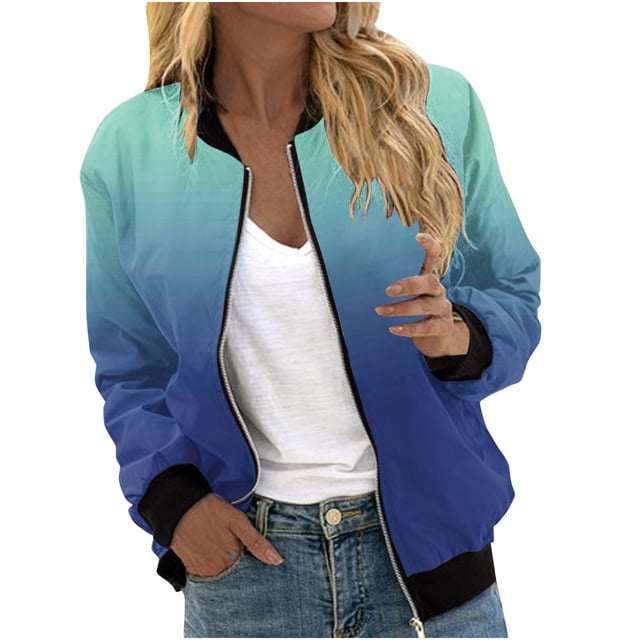 Swstbby Liquidation d'Économies d'Automne! Vestes d'Automne pour Femmes, Chandail à Manches Longues Ample pour Femmes avec Fermeture Éclair, Veste Décontractée en Grosse Maille Style Baseball Bleu P