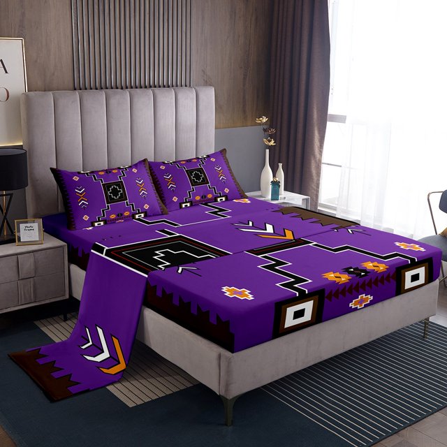 Erosebridal Purple Aztec Sheet Set Twin,Hippie Boho Bedding Sets Twin Size,3pcs
