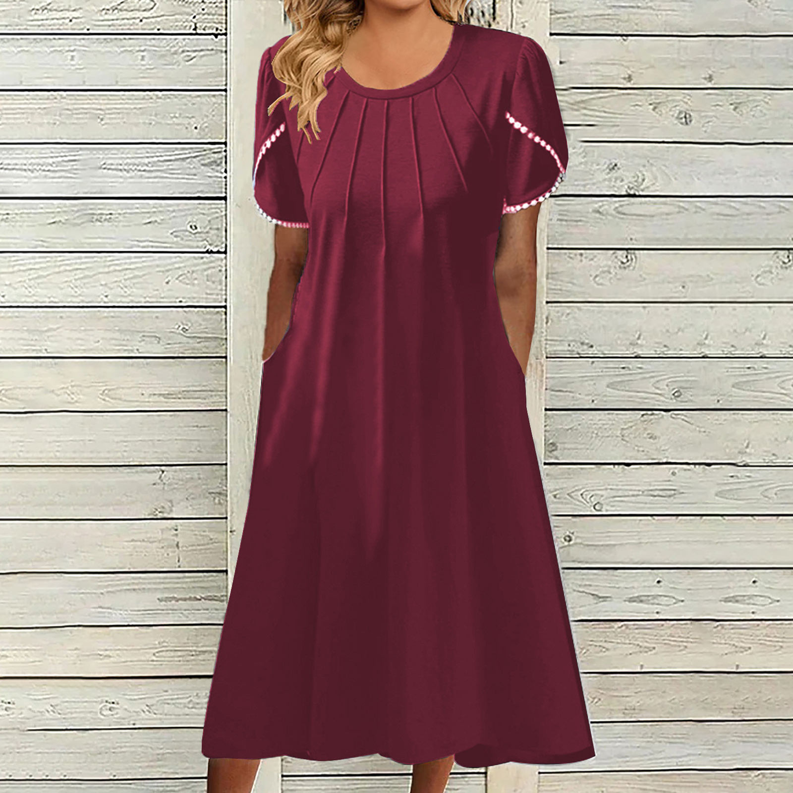 Lenago Robes d'Été Grande Taille pour Femmes 2023 Mode Femmes Décontractée Aguichant Col en V Imprimé Manches Courtes Poches Robe de Fête Plage en Liquidation
