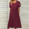 thumbnail image 1 of Lenago Robes d'Été Grande Taille pour Femmes Mode Femmes Décontracté Aguichant Col en V Imprimé Manches Courtes Poches Robe de Fête Plage en Liquidation, 1 of 6