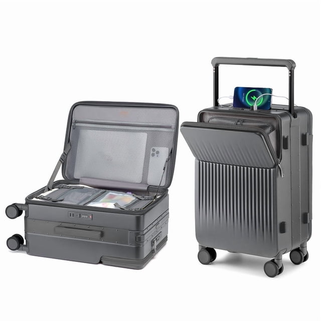 Joyway Valise Cabine 20 Pouces Approuvée par les Compagnies Aériennes, Légère, Rigide, avec Port de Chargement USB, Roues Pivotantes et Cadenas TSA. Valise Cabine 20 Pouces à Coque Rigide Orientée vers l'Avant avec Cadre en Aluminium Renforcé et Agencement à Double Ouverture : Accès avant plus Demi-Ouverture Arrière pour Ordinateur Portable jusqu'à 15,6 Pouces. Port USB Intégré (Banque d'Alimentation Non Incluse), Poignée Télescopique Grand, Doubles Verrous TSA et 8 Roues Pivotantes Silencieuses à 360°
