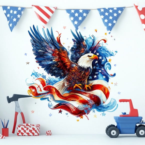 Linnome Patriotic Eagle Wall Decal 30x30cm Watercolor, Removable Sticker for Man Cave Garage Decor, Multicolor 11.8x11.8in