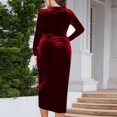 thumbnail image 4 of Gspmoly Robes pour Femmes, Robe en Velours Doré Unie à Manches Longues et Coupe Ample à Col en V pour Femmes, Robes de Cocktail Offres des Fêtes, 4 of 7