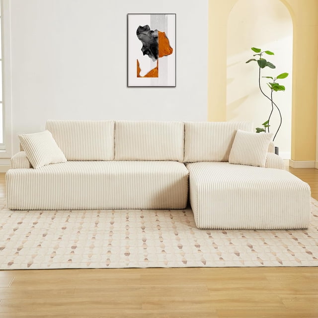 96" Modular Sectional Sofa Couches l-Shape Couch 3 Seat Modular Sofa Memory Foam Sectional Couches for Living Room, Cloud Couch with Oversized Chaise (Beige, Right Facing Chaise)