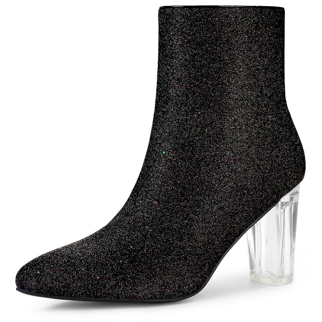 Unique Bargains Bottines à Paillettes à Talon Bloc Transparent pour Femmes