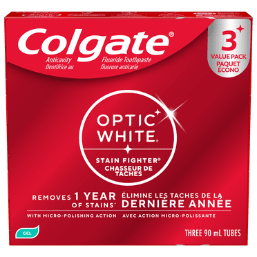 Colgate Optic White Stain Fighter Fresh Mint Teeth Toothpaste Gel, Value pack 3x90ml