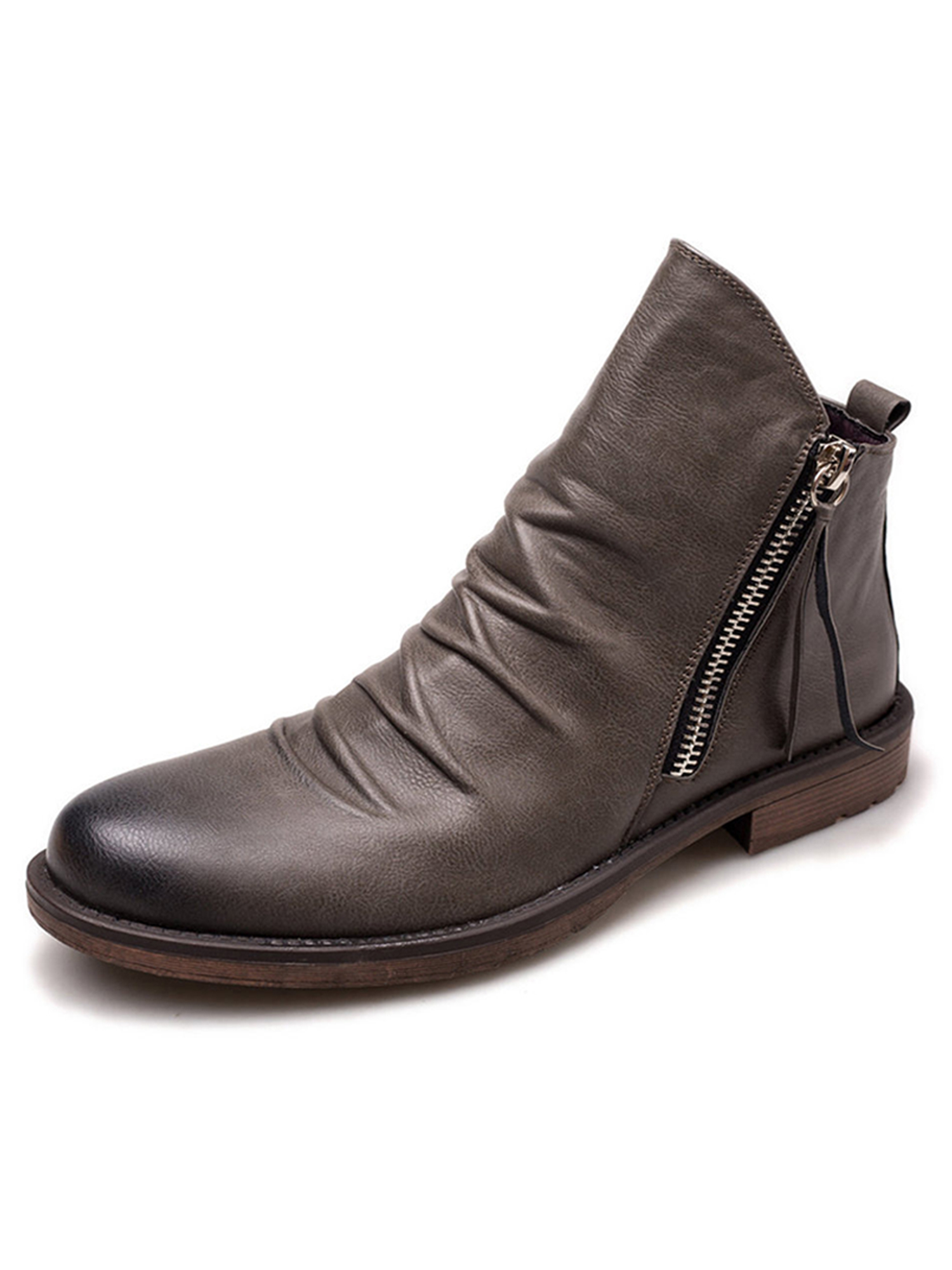 Woobling Men Non Slip Bootie Shoes Work Side Zip Casual Leather Boot Gray 11