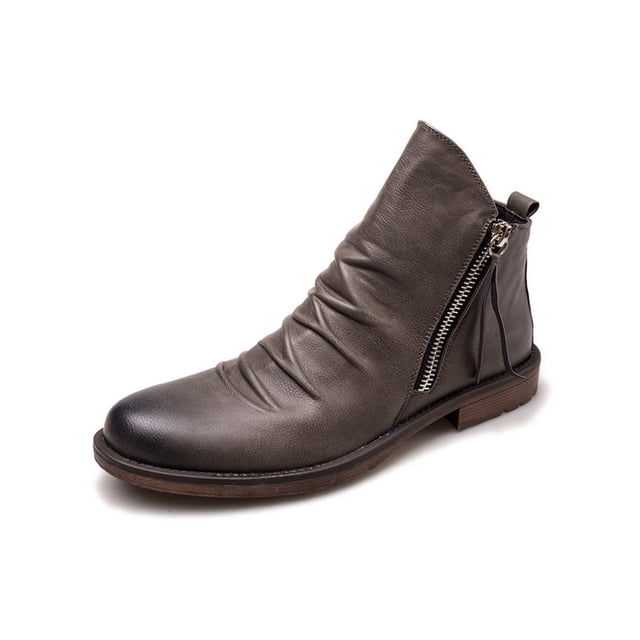 Woobling Men Non Slip Bootie Shoes Work Side Zip Casual Leather Boot Gray 9