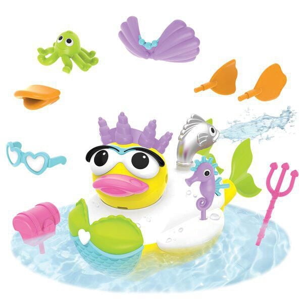 Yookidoo Jet Duck: Create a Mermaid - Battery-Operated Bath Toy with Water-Squirting Action, 15 Accessories for Customization, Fun Bath Time Adventure for Kids