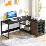 Tribesigns 59" L Shaped Computer Desk with Drawers, Wood Writing Table for Home Office, Black