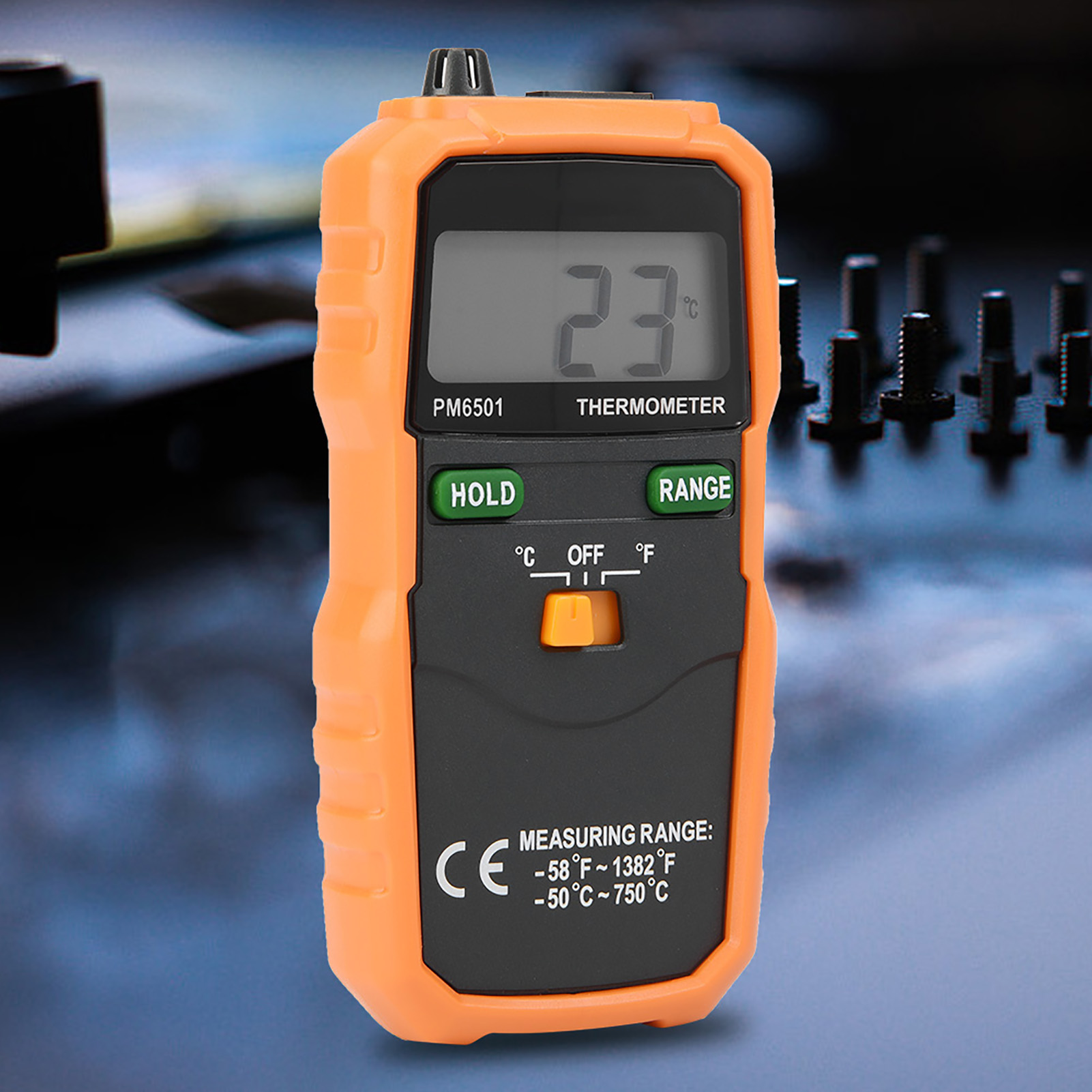 "PM6501 Digital Thermometer with K-Type Probe - Dual Scale Celsius/Fahrenheit, High Accuracy LCD Display, Compact & Lightweight for Precise Temperature Measurement"