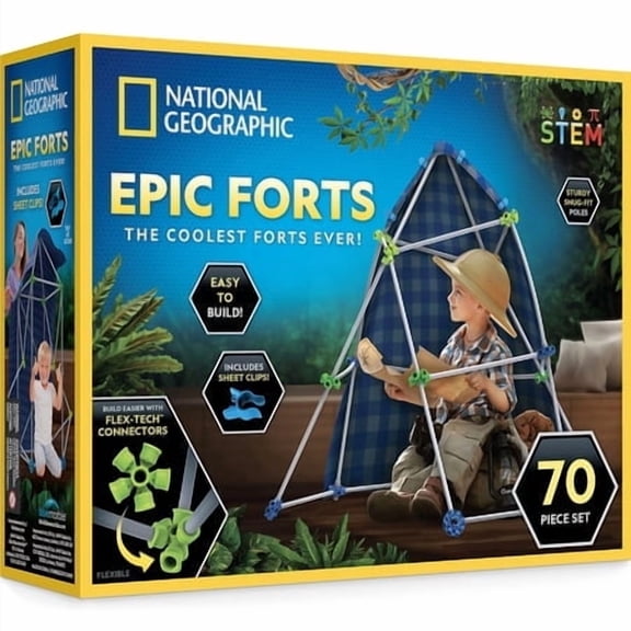 NATIONAL GEOGRAPHIC Trousse de Construction de Fort pour Enfants - Constructeur de Fort Intérieur de 70 Pcs pour Enfants - Construisez un Fort pour le Jeu Créatif, Jouet de Construction STIM, Trousse de Construction de Fort pour Enfants de 6 à 10 Ans, Trousse de Couverture pour Enfants
