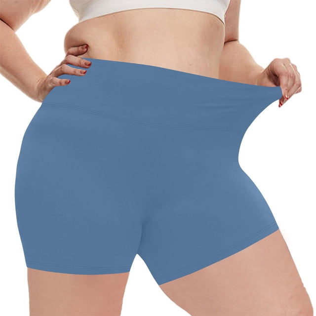 BLVB Womens Plus Size Biker Yoga Shorts High Waisted Stretchy Non-see Through Workout Athletic Gym Shorts
