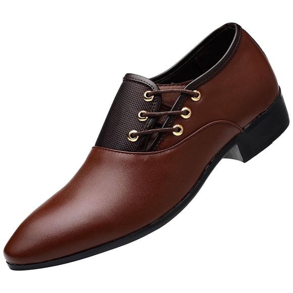New Mens Dress Shoes Large Size British Style Splicing Together Pointy Toe Lace up Fashion Classic Formal Business Casual Leather Shoes Brown