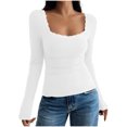 thumbnail image 1 of Timegard Going out Tops for Women Ribbed Lace Square Neck Slim Comfy Long Sleeve Shirts Tops Trendy, 1 of 5