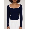 thumbnail image 2 of Gupgi Women Long Sleeve Crop Top Lace Trim Top Spring Slim Fit Basic Tops, 2 of 5