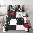 thumbnail image 1 of Erosebridal Literie Amusante Chat Chaton Format Simple, Ensembles de Douillette à Rayures Blanches et Noires avec Draps, Réversible 7 Pcs, 1 of 1