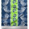 thumbnail image 1 of Soimoi Green polyester Crepe Fabric Stripe & Paisley Printed Fabric 1 Yard 52 Inch Wide, 1 of 3
