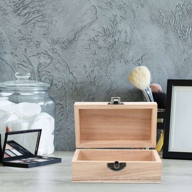 CUITING Box Wood Wooden Jewelry Unfinished Storage Boxes Craft Small Casetreasure Box Crafts Organizerdiy Lid Mini Keepsake
