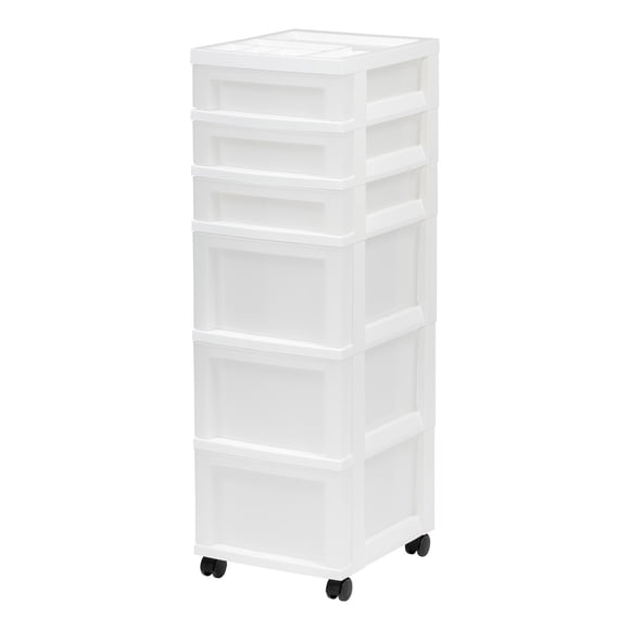 IRIS Chariot de Rangement en Plastique à 6 Tiroirs avec Dessus Organisateur Transparent/blanc