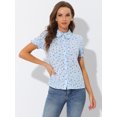 thumbnail image 3 of INSPIRE CHIC Chemise Imprimée pour Femme à Col Peter Pan, Boutonnée, Manches Bouffantes, Bleu Pâle L, 3 of 5
