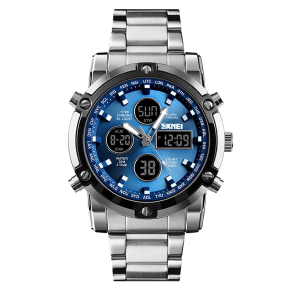 SKEMI 1389 Quartz Man Watch Unique Fashion Sport Casual Brand Quartz Clock Double Movement Stainless Steel Strap Waterproof Wrist Watch Relogio Masculino