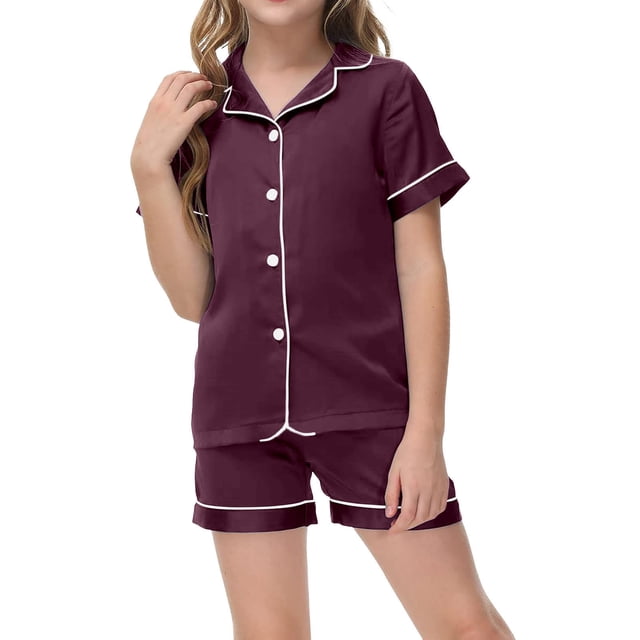 Kids Boy Pajama Set Solid Color Button Down Tops Set Toddler Nightgown Kid Sleepwear Size 4-5T Kids Clothes