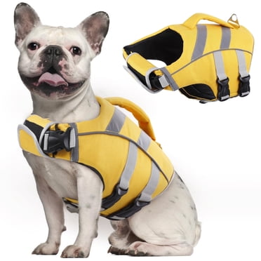 Kuoser Gilet de Sauvetage pour Chien avec Bandes Réfléchissantes, Gilet de Sauvetage pour Chien Ajustable, Jaune, m