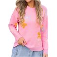 thumbnail image 1 of Rbaofujie Chandail pour Femmes Femmes Décontracté à Fleurs Brodé à Manches Longues Col Rond Chandail Tunique Rose Chandails à Capuchon pour Femmes, 1 of 7