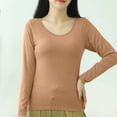 thumbnail image 2 of AherBiu Hauts Grande Taille pour Femmes Automne Manches Longues Haut de Pyjama Doux avec Soutien-Gorge Intégré Col Ras du Cou T-Shirts de Pyjama Confortables, 2 of 7