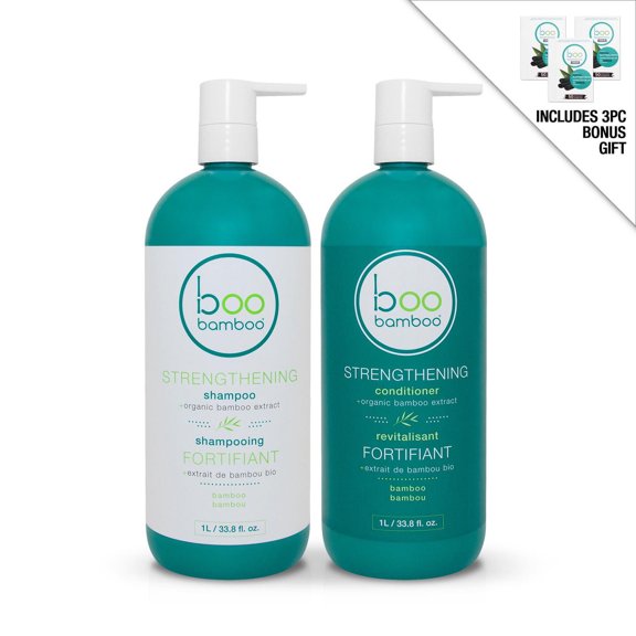 Boo Bamboo Ensemble Capillaire Fortifiant Tout Naturel - Shampooing & Revitalisant + Cadeau Boni