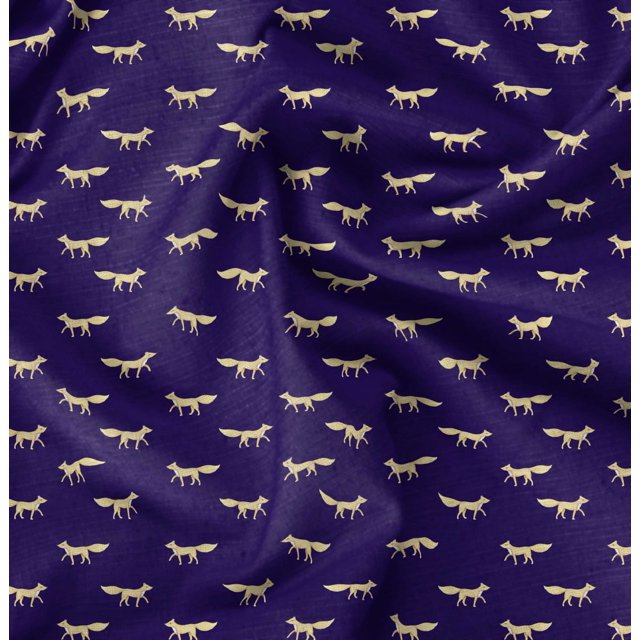 Soimoi polyester Crepe Fabric Fox Animal Print Fabric by the Yard 52 Inch Wide