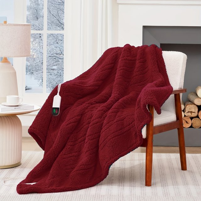 LNGOOR Heated Blanket Electric Throw 50”x60” Soft Double Sided Sherpa Heating Blanket With 8 Fast Heating Levels & 1-8H Auto-Off Over-Heat Protection Machine Washable ETL Certification