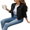 thumbnail image 2 of Women Button Down Jean Jacket Basic Long Sleeve Slim Fitted Denim Trucker Jacket Coat with Pocket, 2 of 4