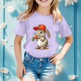 thumbnail image 2 of PMVFHDE Tenue de Pâques pour Filles T-Shirt Graphique de Pâques / Imprimé Lapin & Œuf Manches Courtes Col Rond / Tee-Shirt en Coton Doux pour Tout-Petit / Tenue Décontractée Printemps Été Violet, 3-4 Ans, 2 of 4