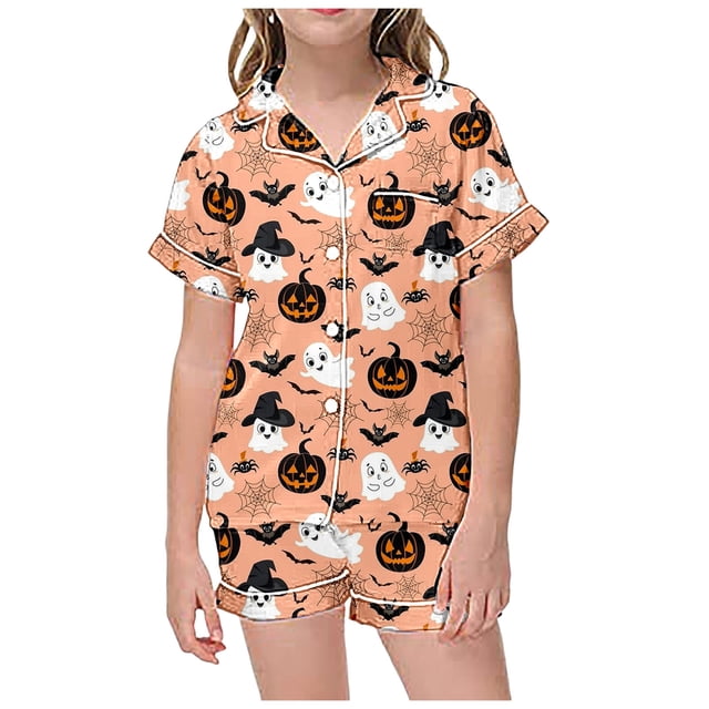 WEAIXIMIUNG Ensemble de Pyjama pour Enfants à Col Boutonné Imprimé, Haut à Manches Courtes et Short 6-7 Ans