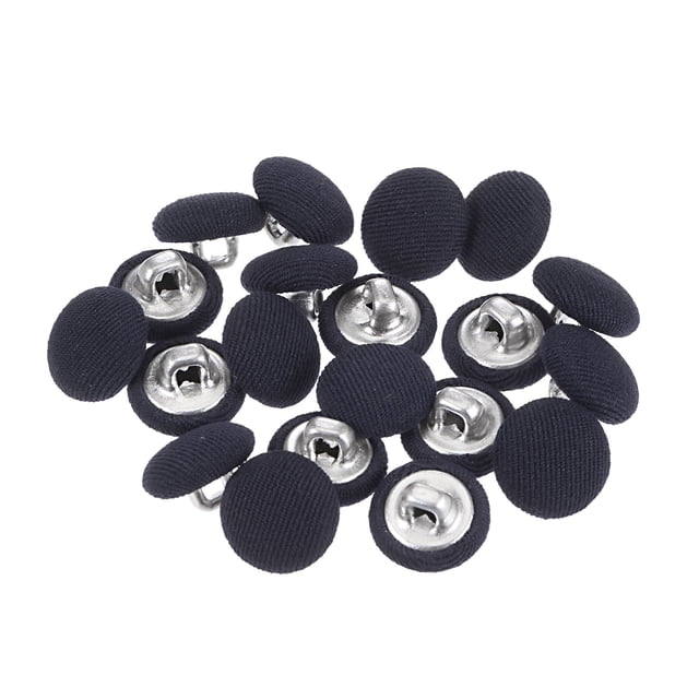 Unique Bargains 20pcs 18L Fabric Cloth Covered Button 11.5mm Round Metal Shank Sewing Buttons for Suits Dress Blouses, Navy Blue