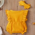thumbnail image 2 of Combinaison à Manches Volantées Baby Romper Hair Band Set, 2 of 5