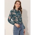 thumbnail image 3 of INSPIRE CHIC Women's Long Sleeve Ruffle Collar Button Down Floral Shirt Green S, 3 of 5