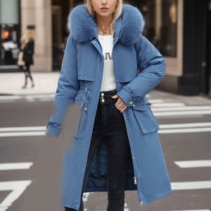 Cllios Deals Veste de protection chaude en manteau d'hiver matelassé pour femmes manches longues Thicken Parka avec une fausse fourrure Immobilisée en manteau anti-vent