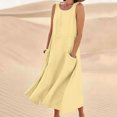 thumbnail image 1 of Jsaierl Robes d'Été pour Femmes 2024 Robe Sans Manches en Coton et Lin Robe Décontractée de Couleur Unie Robe à Col en V Coupe Ample Longues Robes, 1 of 5