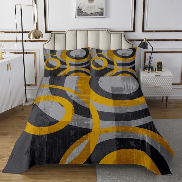 Erosebridal Gray Orange Coverlet Set Twin, Abstract Swirl Circle Bedding Set, Geometric Bedroom Decor 2pcs