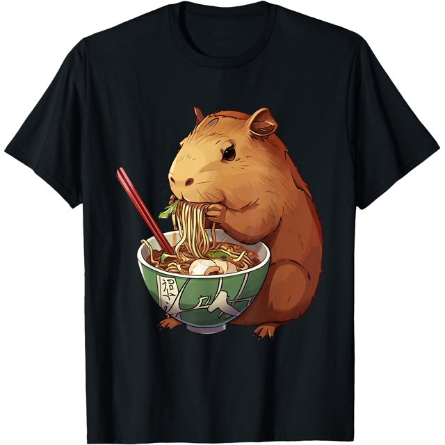 T-Shirt Anime Capybara Mangeant des Ramen Nouilles - comme sur L'Image - L