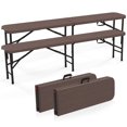 thumbnail image 1 of Gymax 2PCS 6 ft Plastic Folding Bench Portable Fold-in-Half Seat w/ 1320 LBS Capacity Coffee, 1 of 10