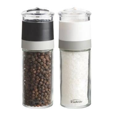 Trudeau Salt and Pepper Mini Grinders and Shaker Set Glass | Unfilled | Corrosion-resistant ceramic grinder