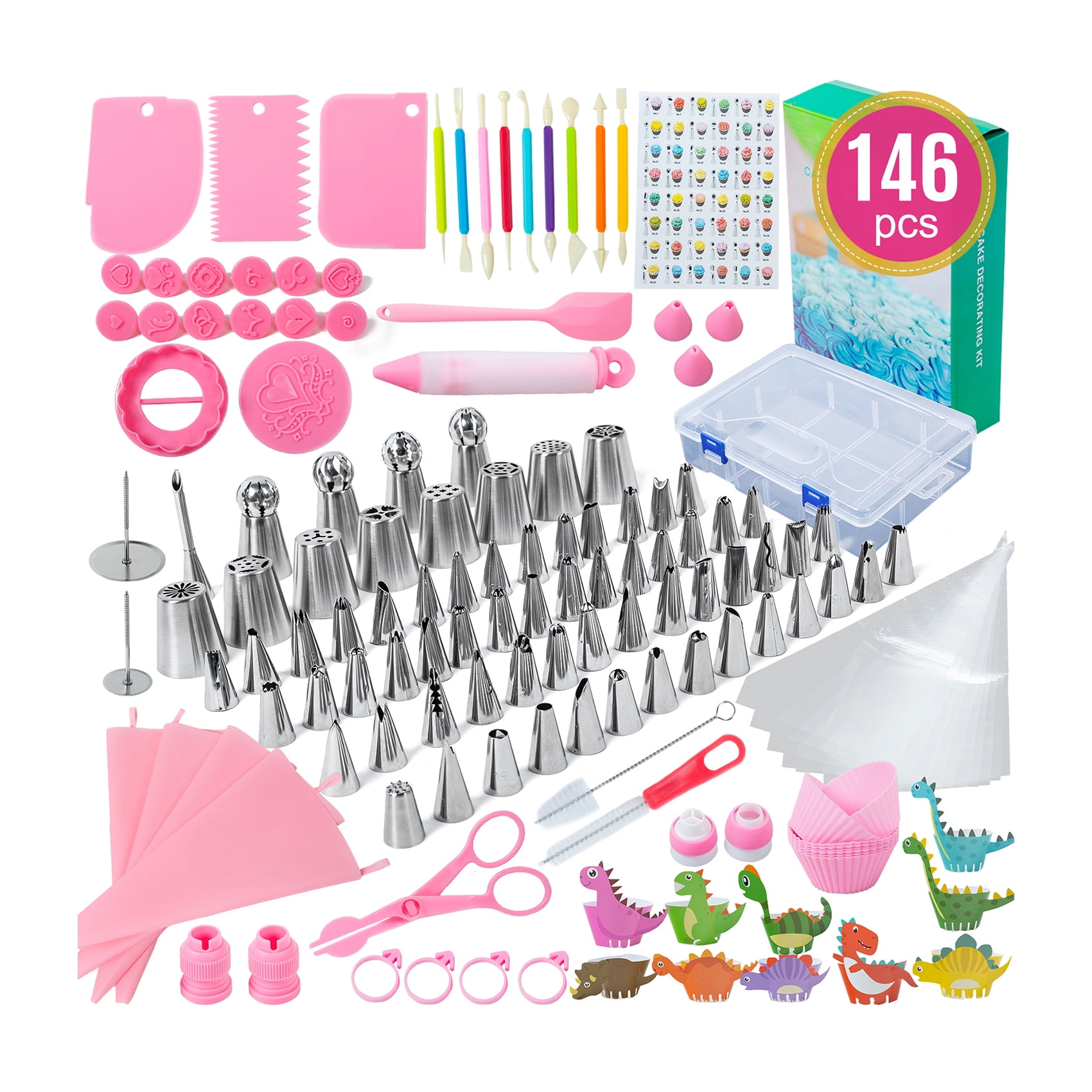 Yeacher 146 PCS Cake Decorating Supplies Kit Cupcake Decorating Kit Numbered Icing Tips Russian Korean