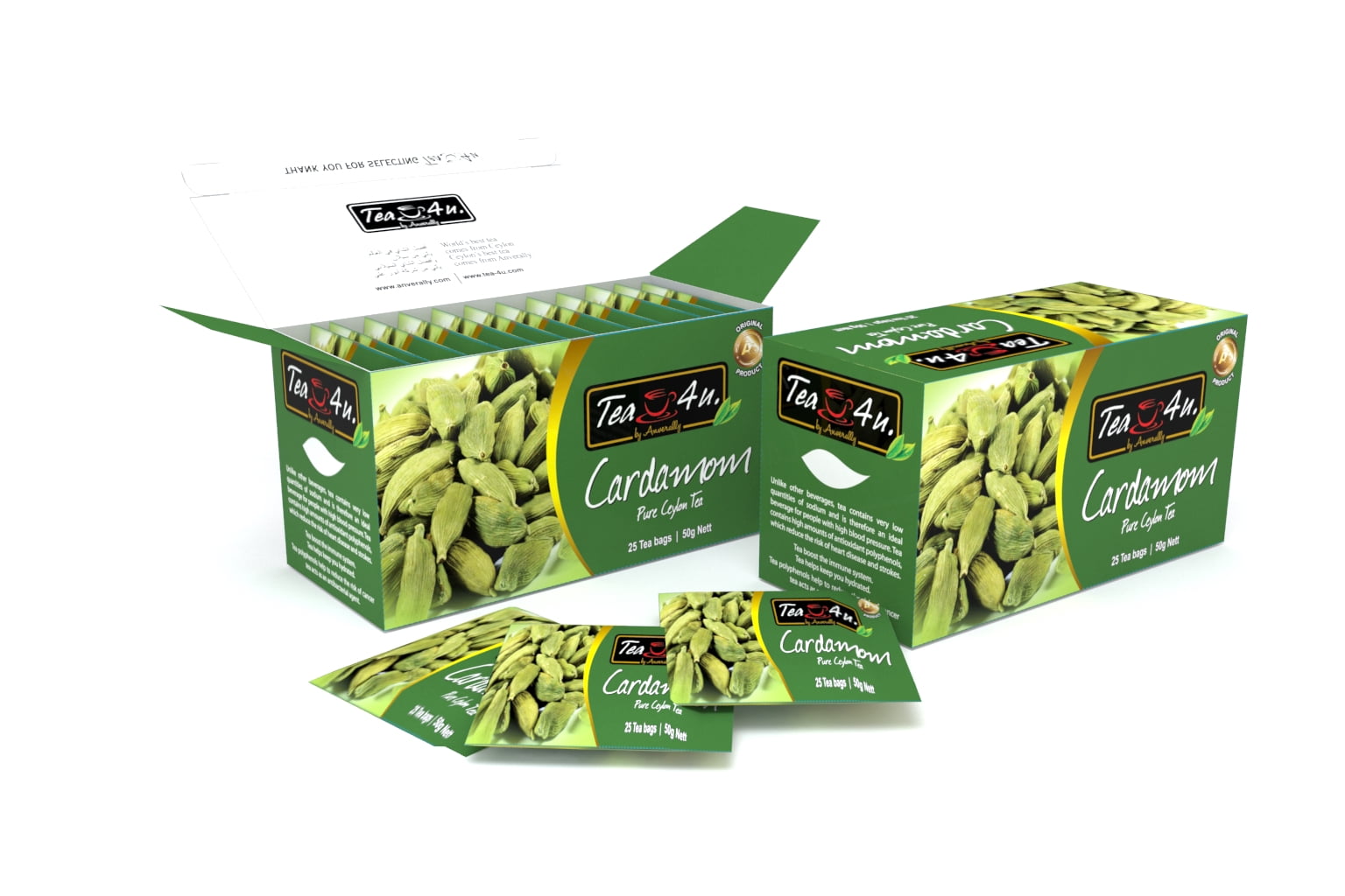 Tea4U Cardamom Black Tea Bags - Original Ceylon Tea