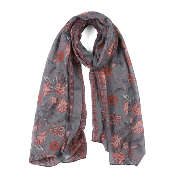 INSPIRE CHIC Foulards pour Femmes d'Halloween en Grand Fil Balinais à Imprimé Floral Châle de Plage Vintage Wrap Gris