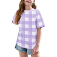 thumbnail image 3 of DecSea T-Shirt à Manches Courtes pour Filles, Enfants, Été, Ample, à Carreaux Imprimés, Col Rond, Hauts Décontractés Basiques, Tee 5-14 Ans, 3 of 8